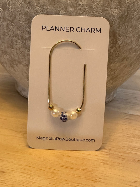 Blue Porcelain & Pearl Planner Charm