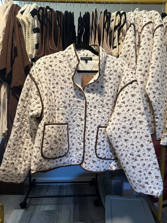 Essie Floral Print Snap Button Quilted Jacket | Cream