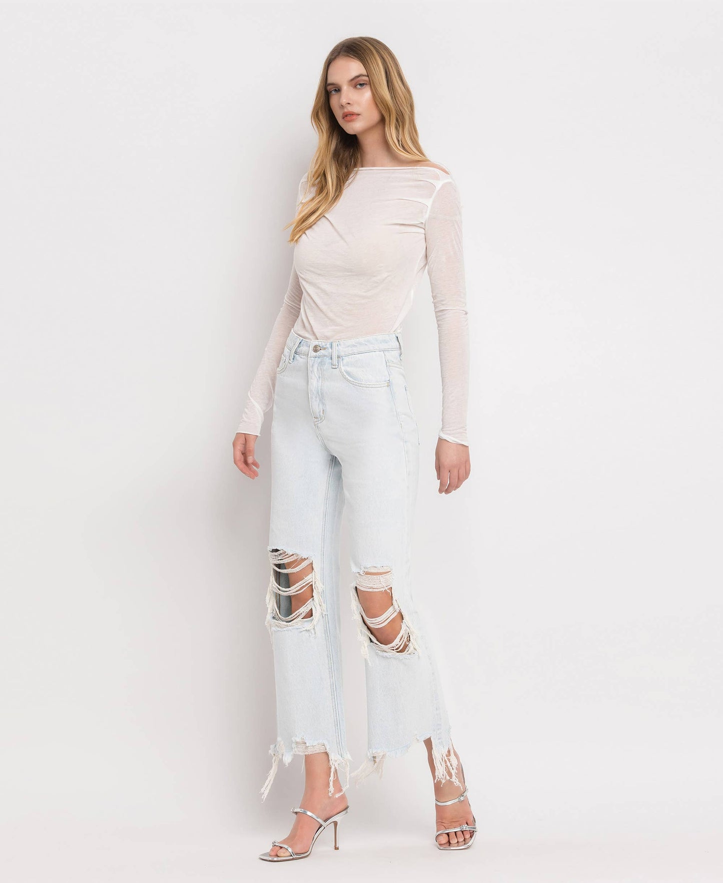 90'S VINTAGE SUPER HIGH RISE CROP FLARE JEANS NASHVILLE MOON