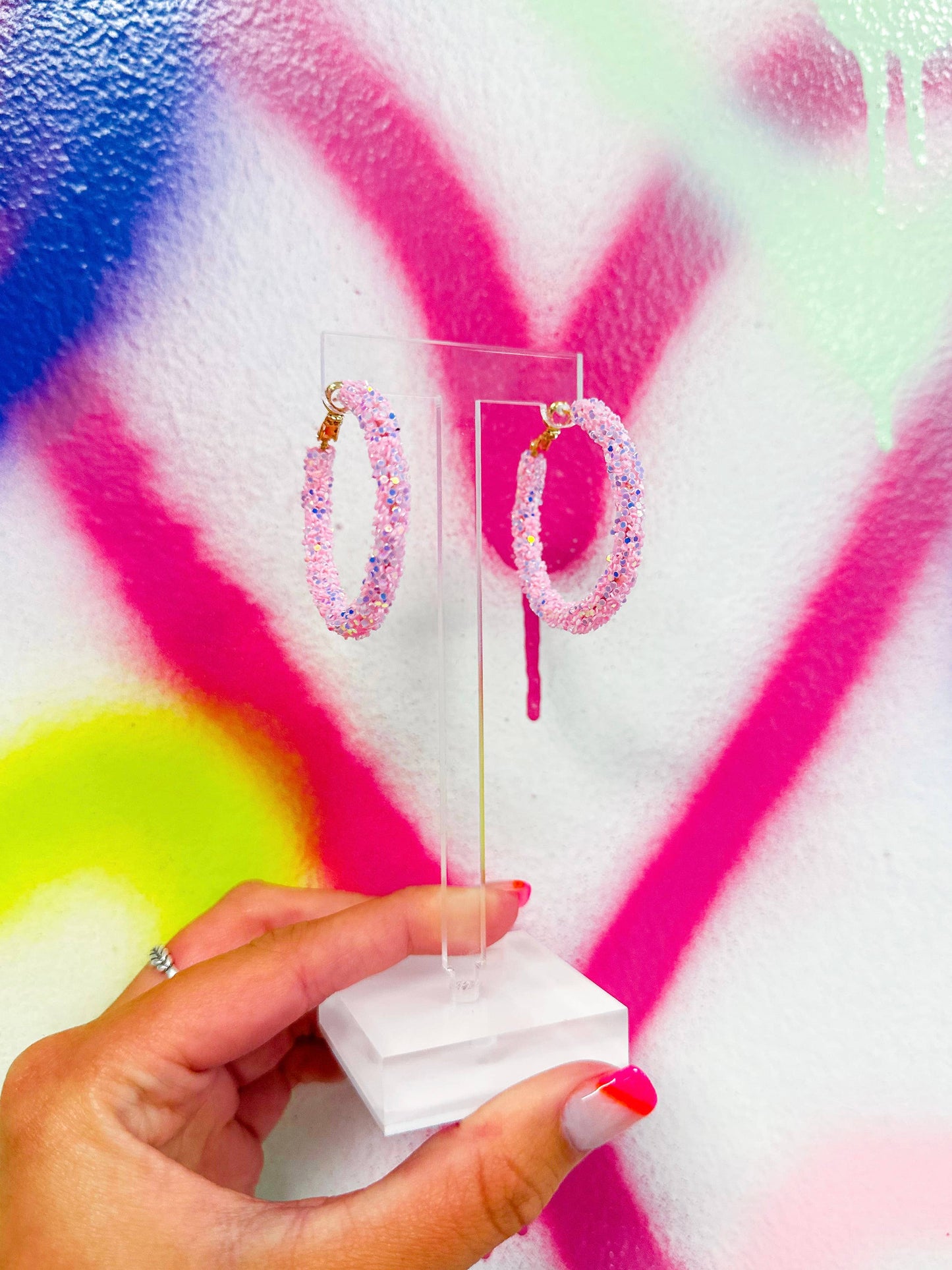 Glitter Hoops: Pink/Purple Confetti