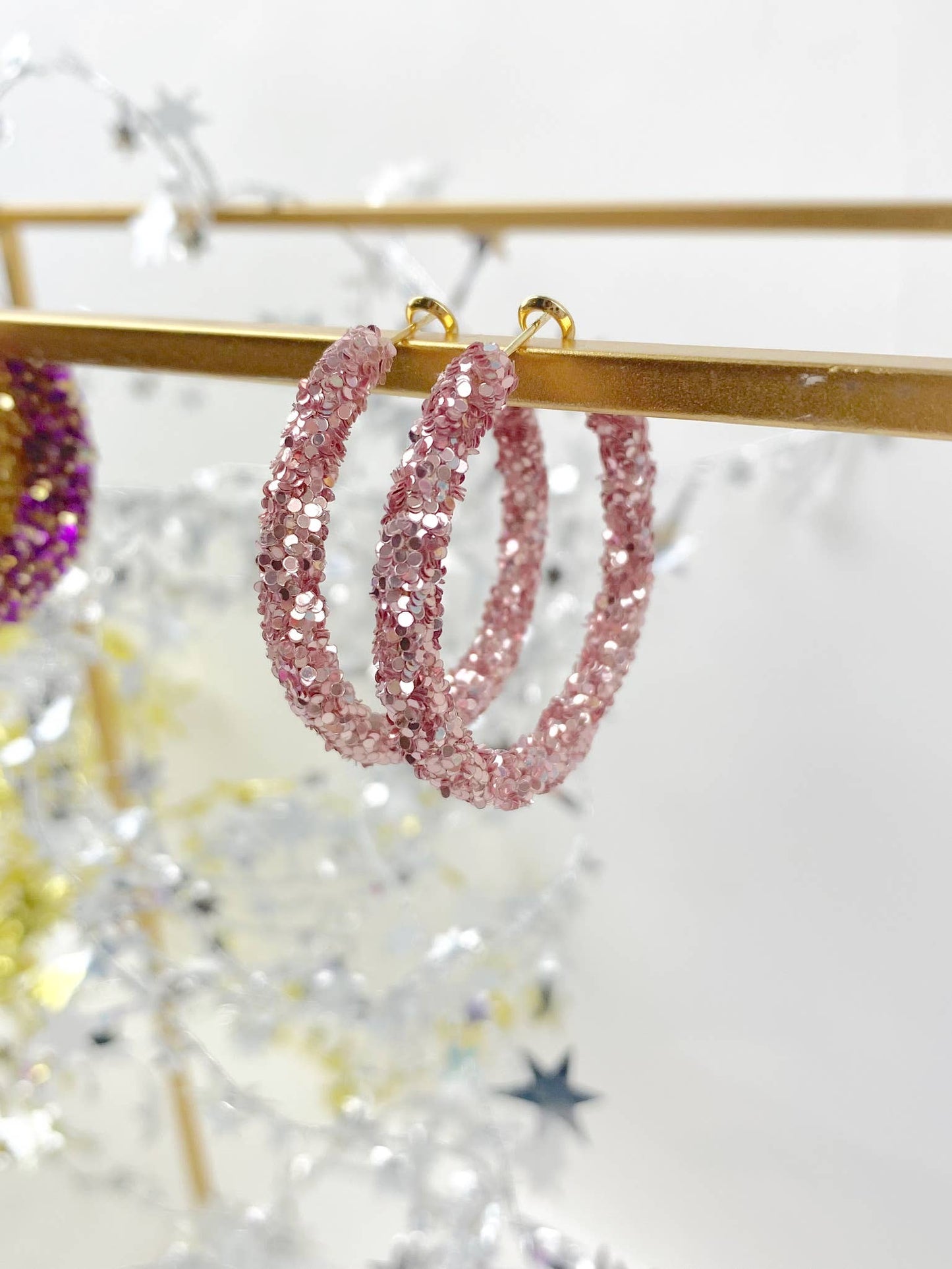 Glitter Hoops: Pink/Purple Confetti