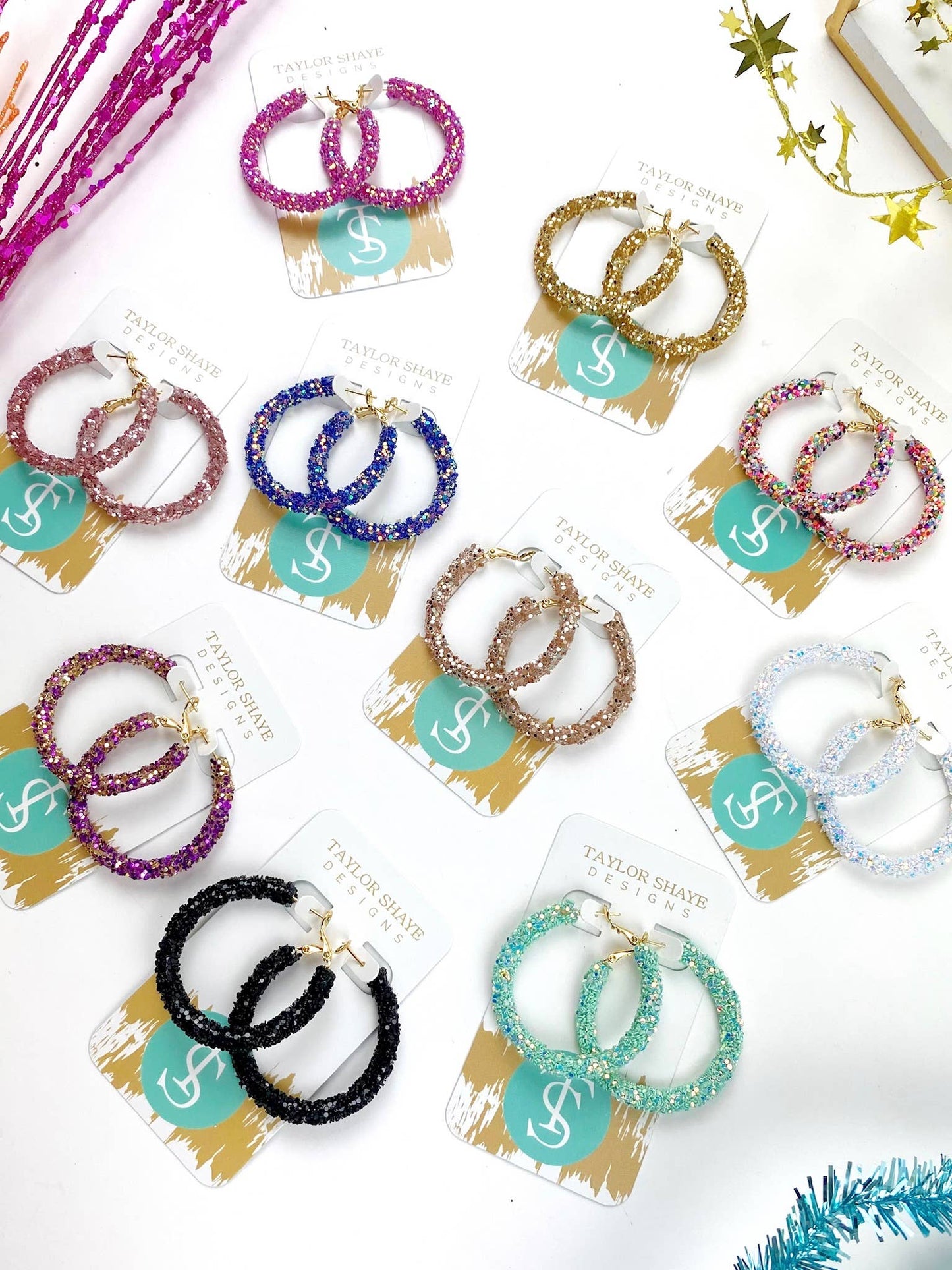 Glitter Hoops: Pink/Purple Confetti
