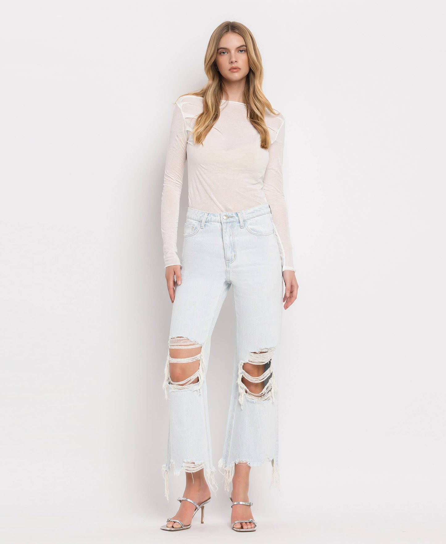90'S VINTAGE SUPER HIGH RISE CROP FLARE JEANS NASHVILLE MOON