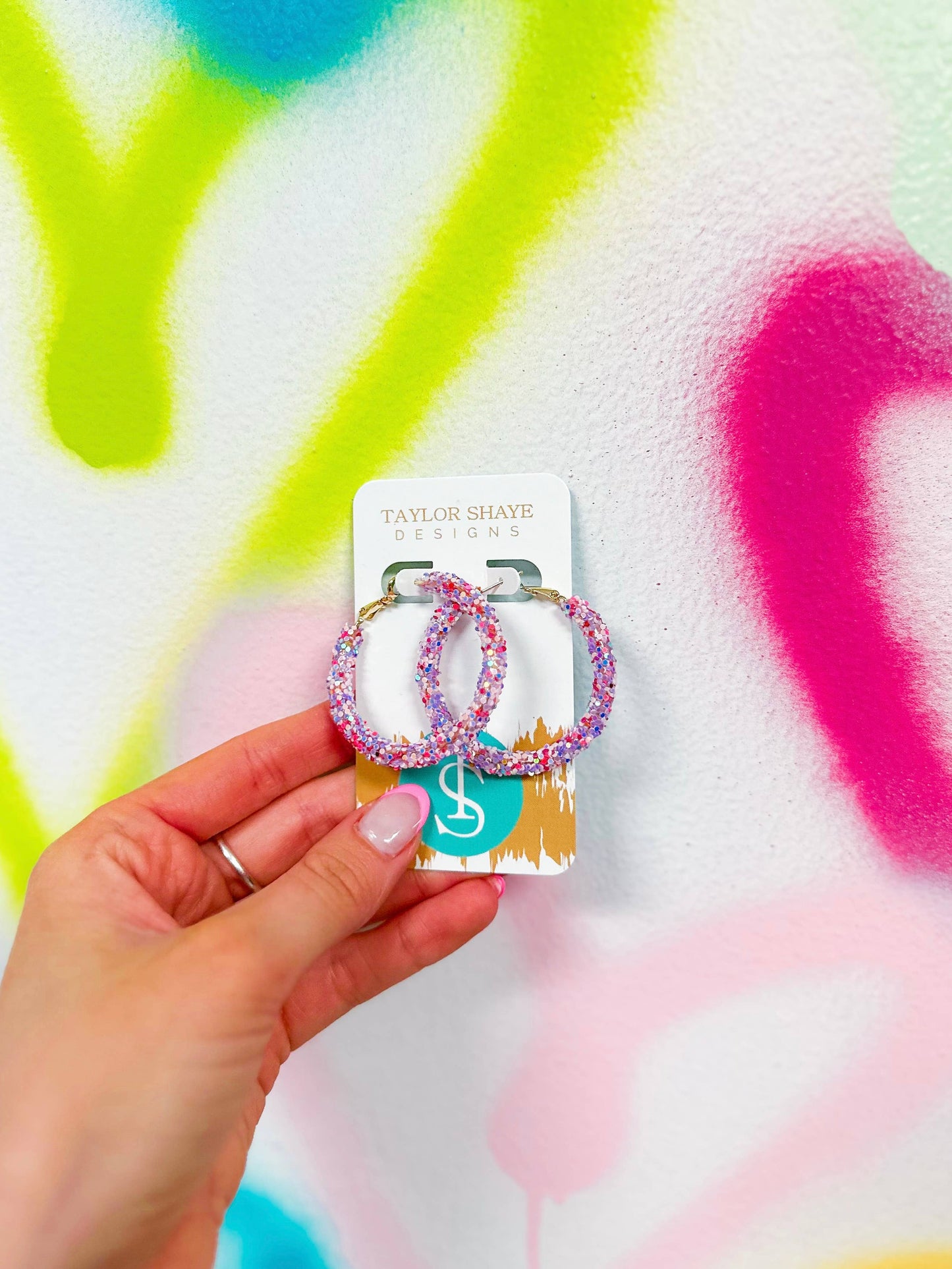 Glitter Hoops: Pink/Purple Confetti