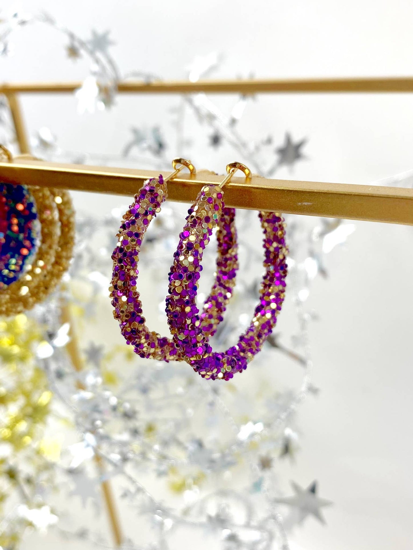 Glitter Hoops: Pink/Purple Confetti