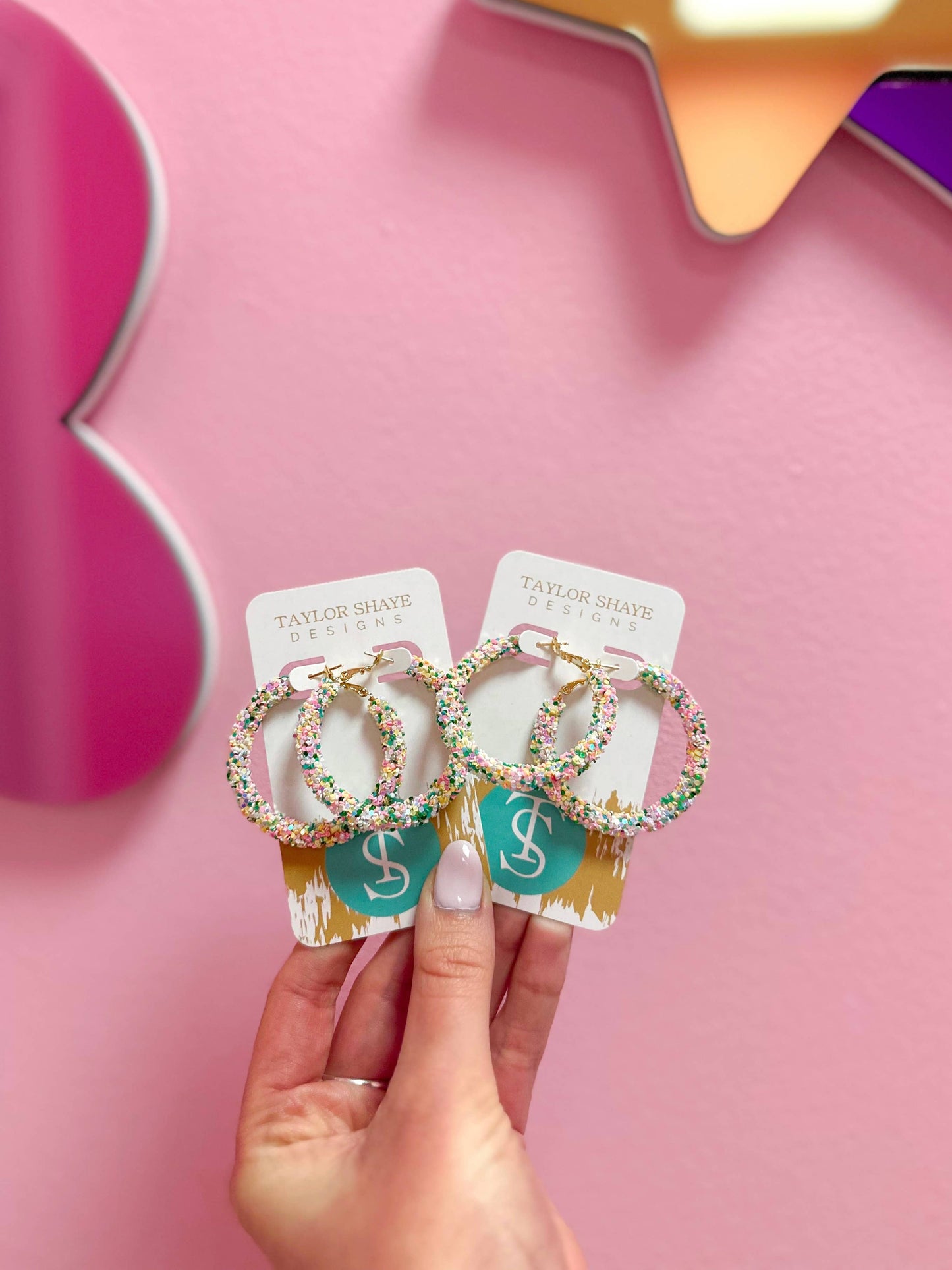 Glitter Hoops: Pink/Purple Confetti