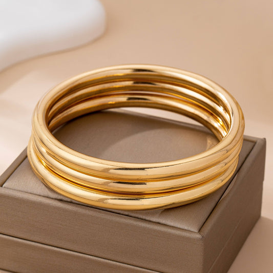 Chunky Triple Tube Bangle Set | GOLD