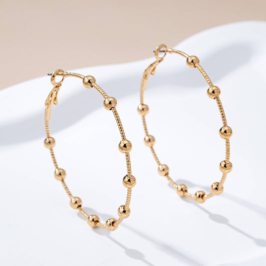 Classic Gold Ball Beaded Station Hoop Earrings | GOLD