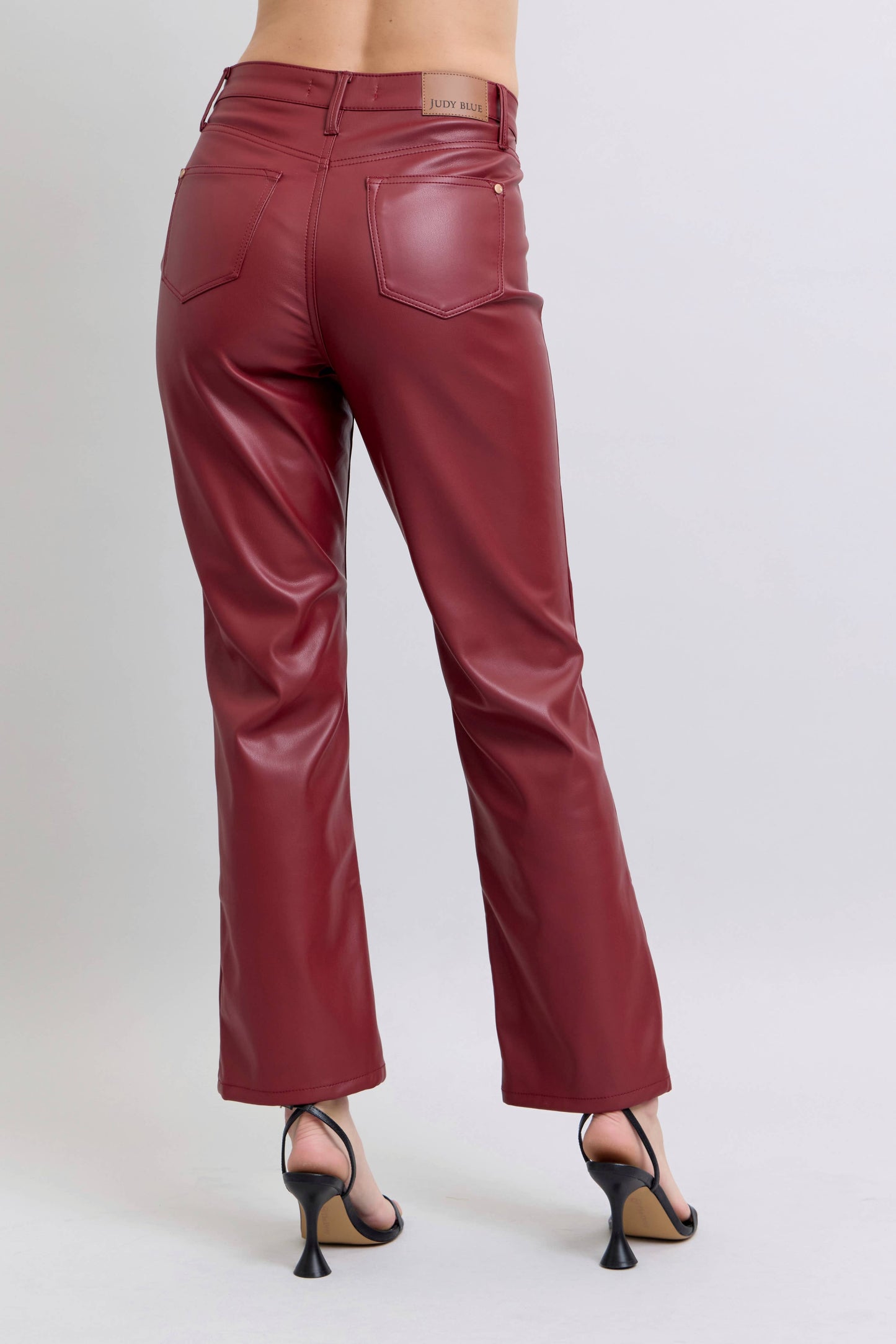 Faux Leather Tummy Control High Waisted Straight – Red Judy Blue