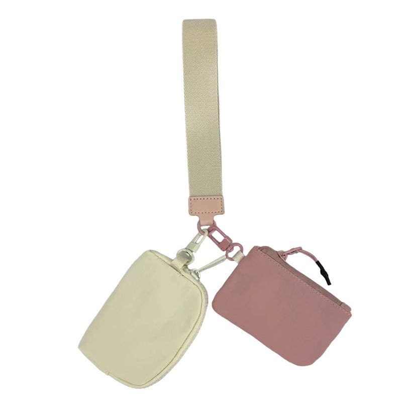 LuLu Mac Wristlet Key Chain Double Pouch Cream/Mauve