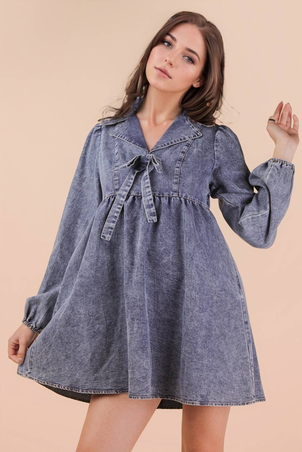 Washed Chambray Collared Dress