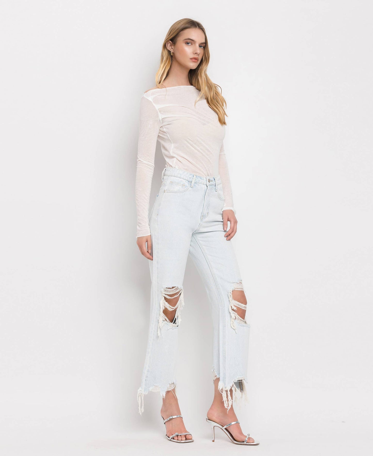 90'S VINTAGE SUPER HIGH RISE CROP FLARE JEANS NASHVILLE MOON