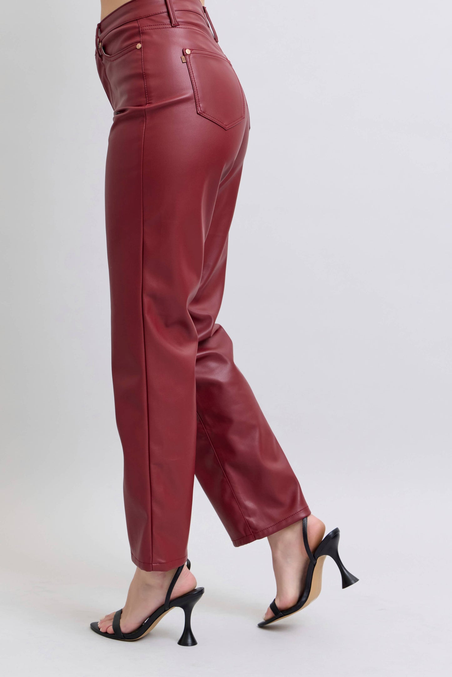 Faux Leather Tummy Control High Waisted Straight – Red Judy Blue